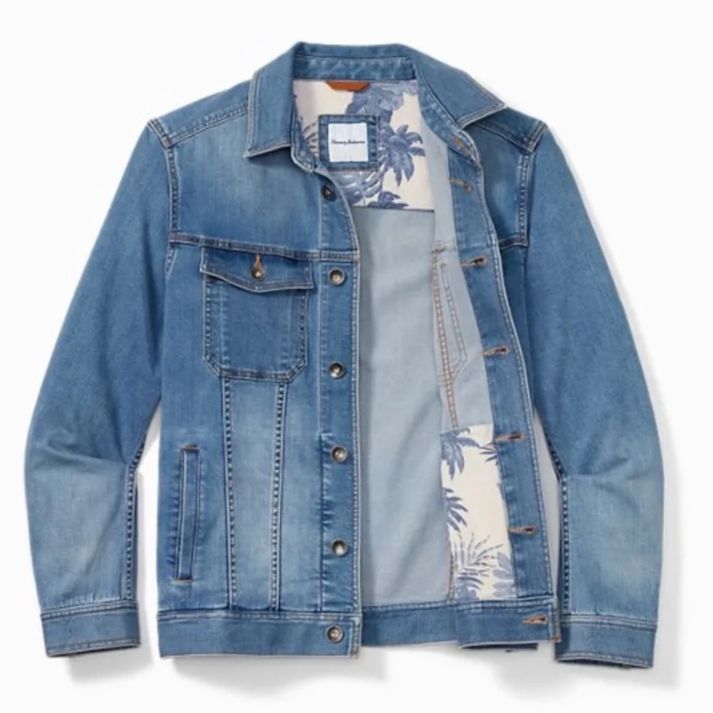Tommy Bahama Boracay Men XXL Blue Denim Jean Trucker Jacket Coat